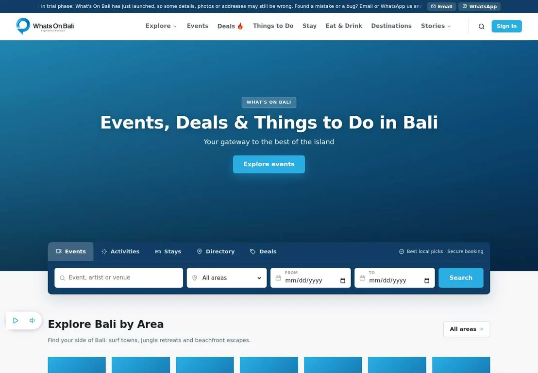 What's On Bali homepage on a laptop