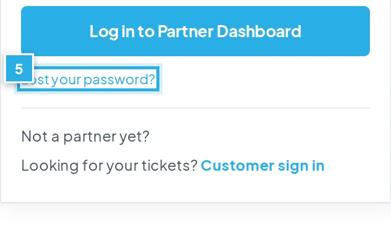 Tangkapan layar langkah 5: Lupa kata sandi? Tekan Lost your password?. Angka biru 5 menunjukkan bagian yang dimaksud.