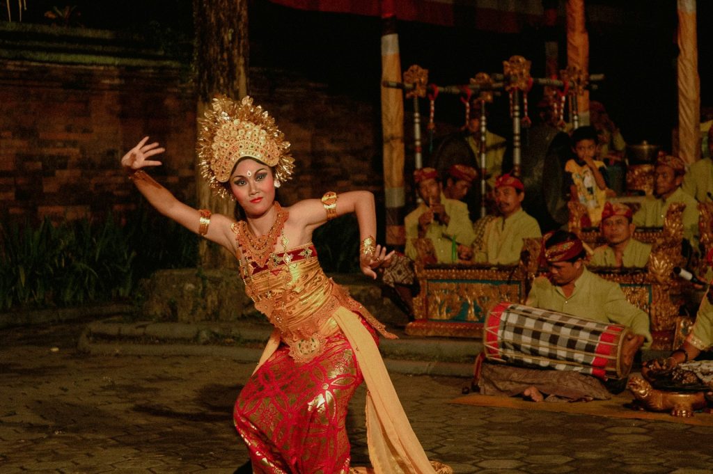 A Balinese dancer in traditional costume.